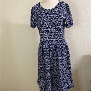 LuLaRoe Blue‎ and White Geometric Mini Dress